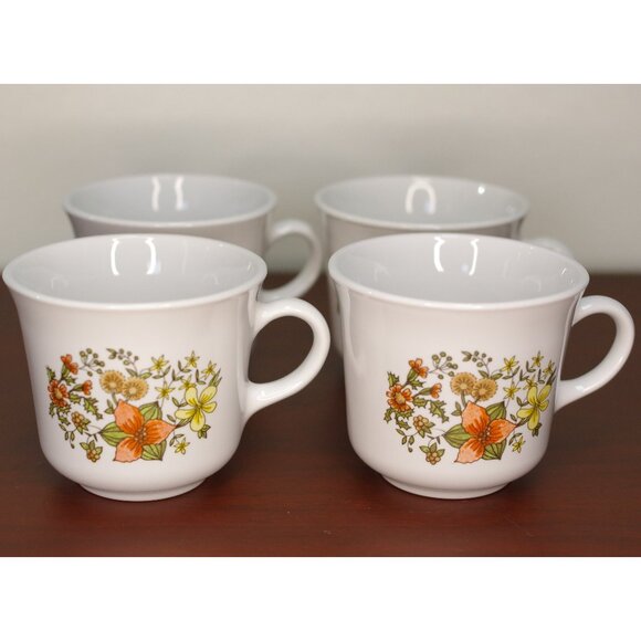 Set of 4 Corelle Tea Cups "Indian Summer" Coffee Cups Floral Trillium Primrose - Picture 2 of 6